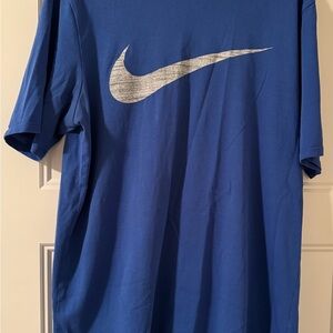 Nike Men's Blue Tee with Silver Logo